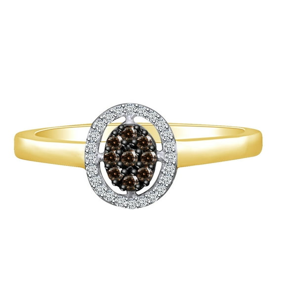 AFFY 1/6 Carat Round Cut Champagne Brown & Natural Diamond Halo Engagement Ring In 10K Solid Yellow Gold-Ring Size-8.5