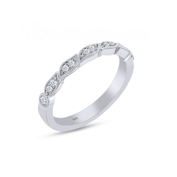 AFFY 1/6 Carat Round Cut White Natural Diamond Half Eternity Wedding Band Ring in 14K White Gold Over Sterling Silver (0.17 Cttw, I2-I3 Clarity), Ring Size-7