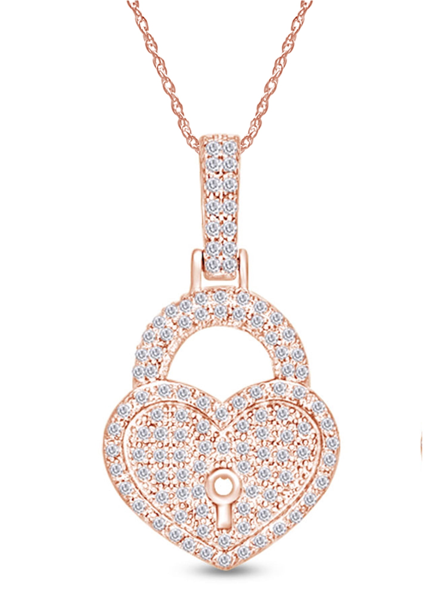 14K Rose Gold Diamond Lock Pendant