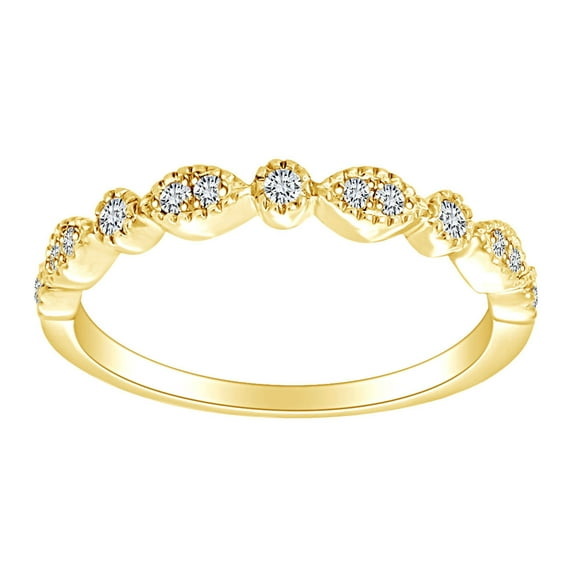 AFFY 1/6 Carat Round Cut White Natural Diamond Stackable Ring In In 10K Solid Yellow Gold (0.17 Cttw) Ring Size-9.5