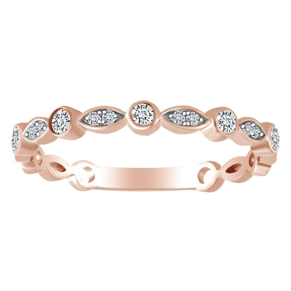 AFFY 1/6 Carat Round Cut White Natural Diamond Stackable Wedding Band Ring In 10K Solid Rose Gold-Ring Size-9.5