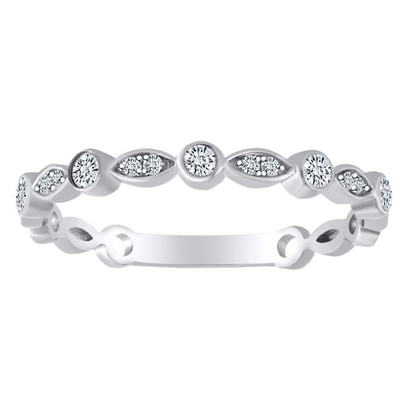 AFFY 1/6 Carat Round Cut White Natural Diamond Stackable Wedding Band Ring In 10K Solid White Gold-Ring Size-8