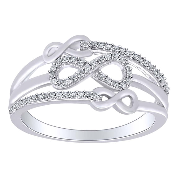 AFFY 1/6 Carat Round Cut White Natural Diamond Triple Infinity Ring In 10k Solid White Gold