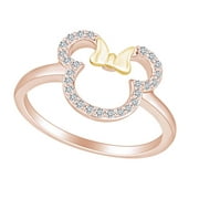 1/6 Carat Round White Natural Diamond Two Tone Minnie Mouse Promise Ring 10k Solid Rose Gold (I-J Color, I2-I3 Clarity, 0.16 Cttw) Ring Size-5
