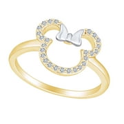 1/6 Carat Round White Natural Diamond Two Tone Minnie Mouse Promise Ring 10k Solid Yellow Gold (I-J Color, I2-I3 Clarity, 0.16 Cttw) Ring Size-10.5