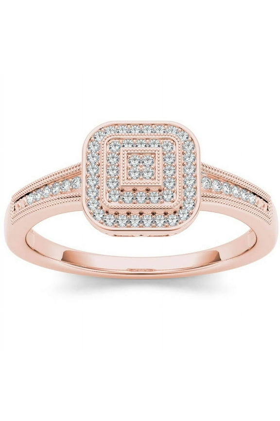 1/6 Carat T.W. Diamond Double Halo Cluster 10kt Rose Gold Engagement Ring