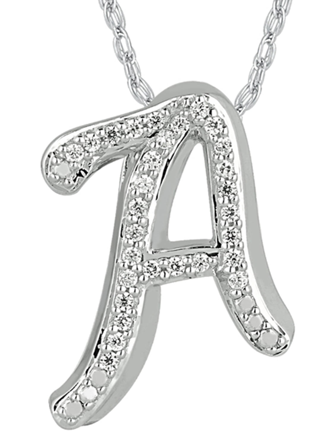 1/6 Carat T.W. Diamond Sterling Silver Initial Letter "A" Pendant. 18 Inch
