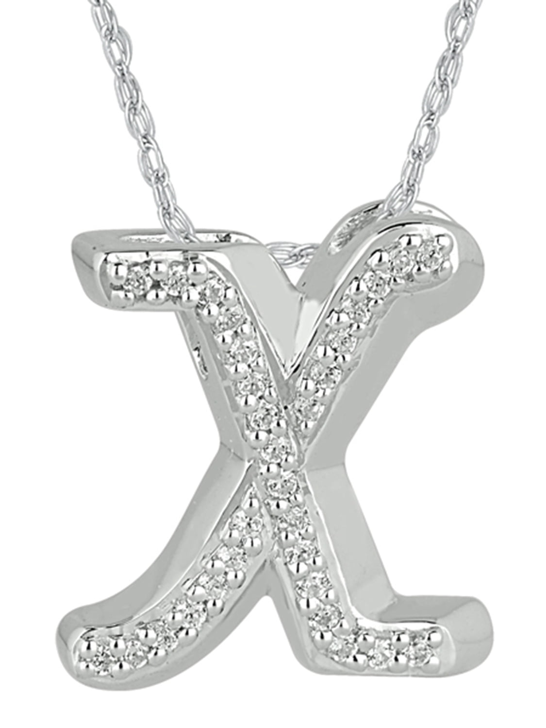 1/6 Carat T.W. Diamond Sterling Silver Initial Letter "A" Pendant. 18 Inch