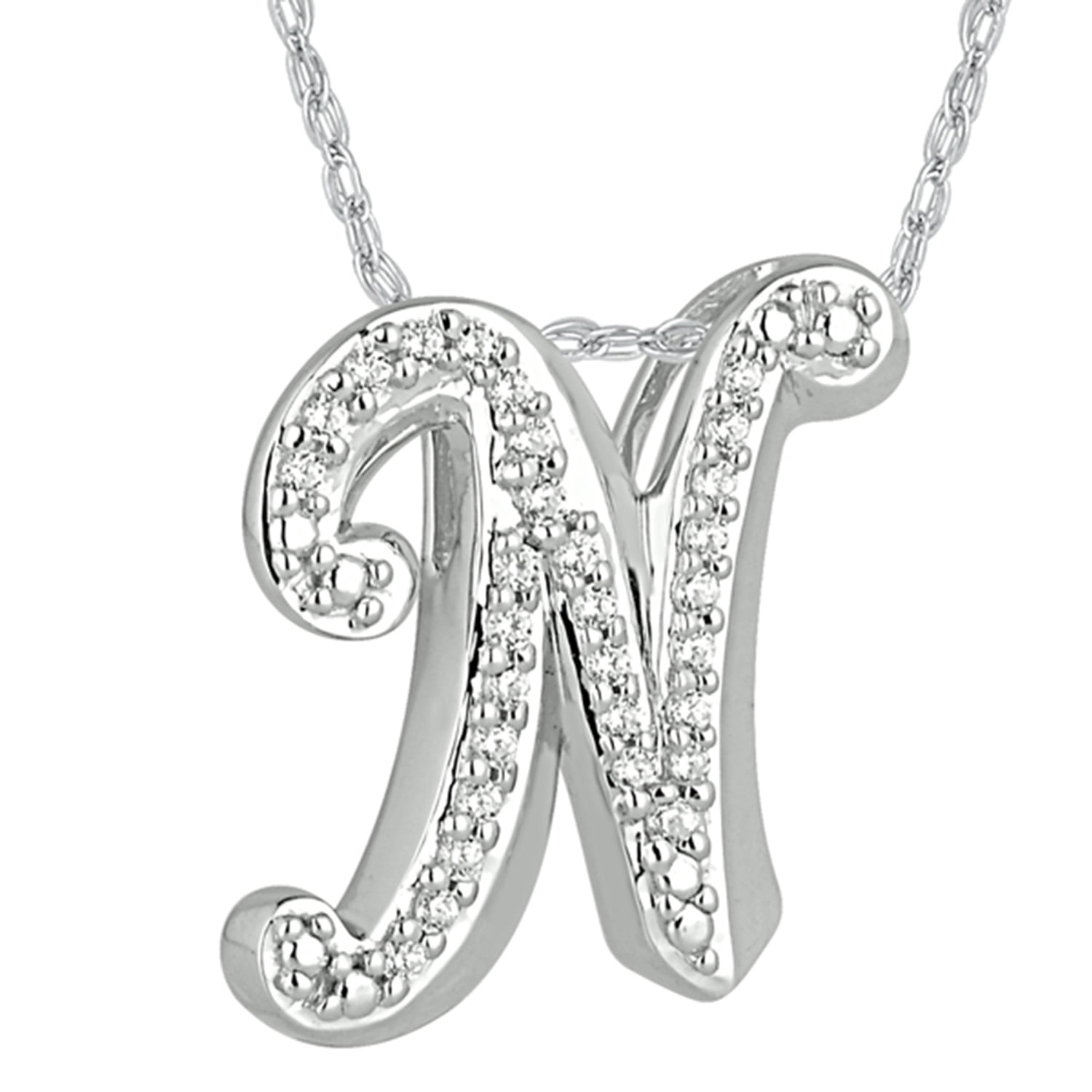 1/6 Carat T.W. Diamond Sterling Silver Initial Letter "A" Pendant. 18 Inch