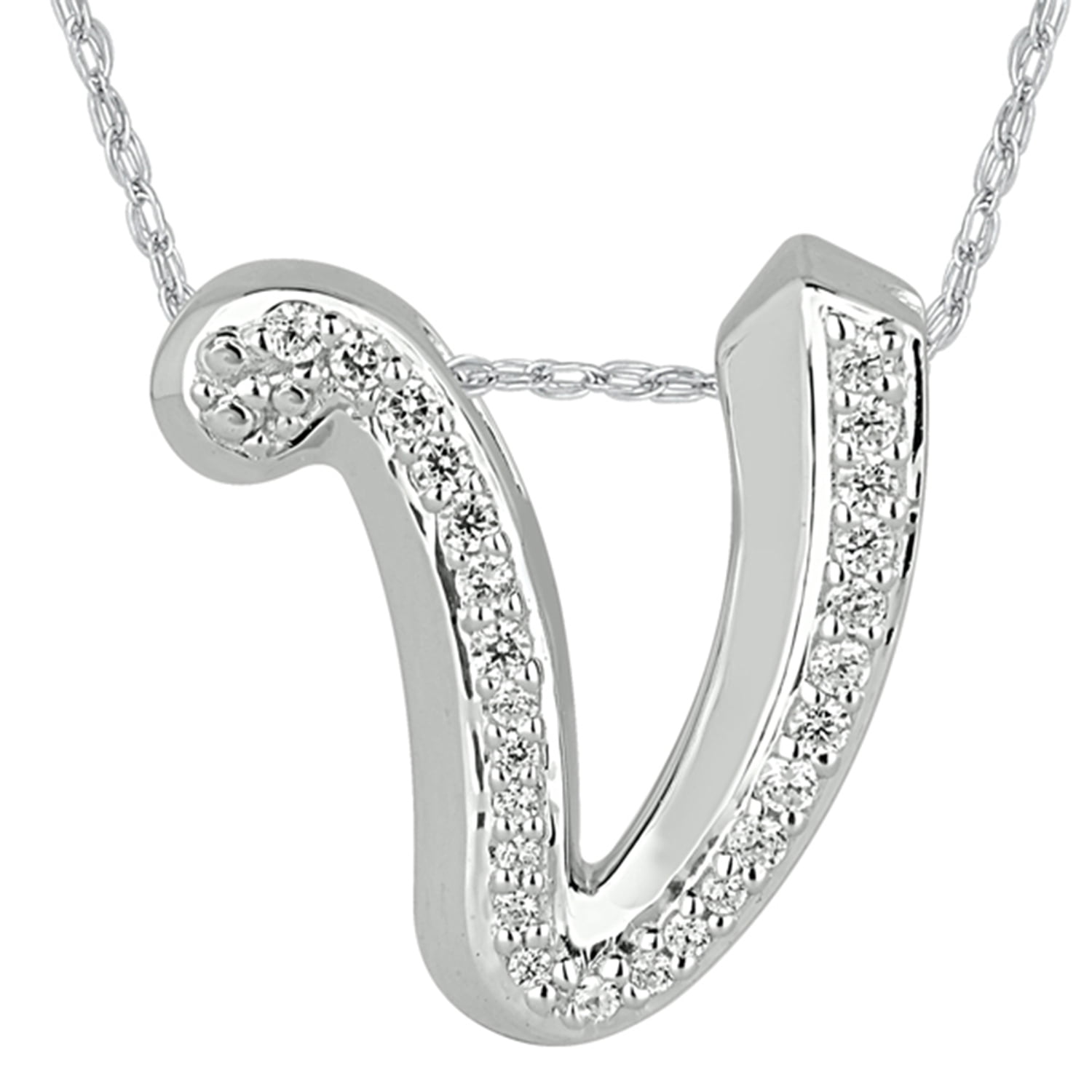 1/6 Carat T.W. Diamond Sterling Silver Initial Letter "V" Pendant