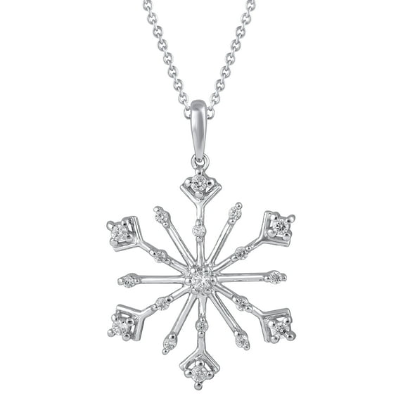 1/6 Carat T.W. Lab Grown Diamond Snowflake Pendant in 10k White Gold, Length 18"