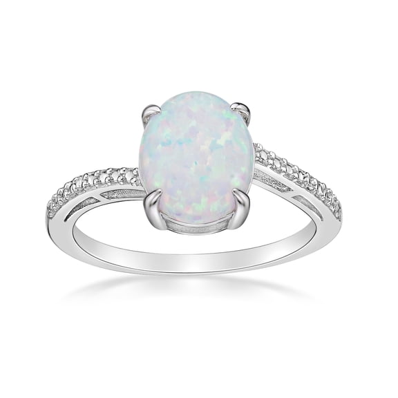 1.6 Ct Oval Created Opal .01 cttw Diamond 925 Sterling Silver Ring Size 7