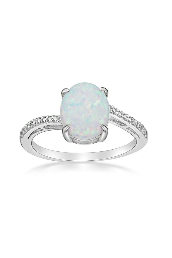1.6 Ct Oval Created Opal .01 cttw Diamond 925 Sterling Silver Ring Size 7