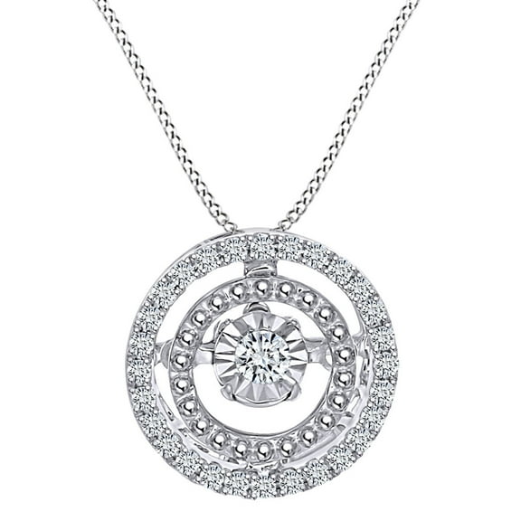 AFFY 1/6 Cttw (Cttw) Round Cut White Natural Diamond Circle Charm Pendant Necklace 10K Solid White Gold (0.17 Cttw)