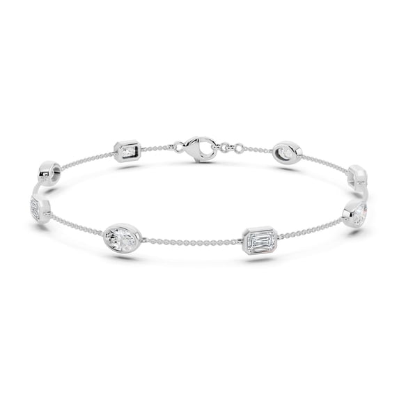 1.6 Cttw Emerald & Oval Cut Moissanite Station Bracelet for Women 14K White Gold Plated Silver D Color VVS1 Jewelry Gift for Her Size 7.5"