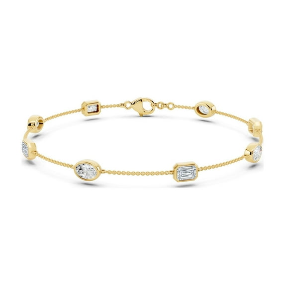 1.6 Cttw Emerald & Oval Cut Moissanite Station Bracelet for Women 14K Yellow Gold Plated Silver D Color VVS1 Jewelry Gift for Her Size 7"