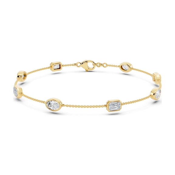 1.6 Cttw Emerald & Oval Cut Moissanite Station Bracelet for Women 14K Yellow Gold Plated Silver D Color VVS1 Jewelry Gift for Her Size 7"