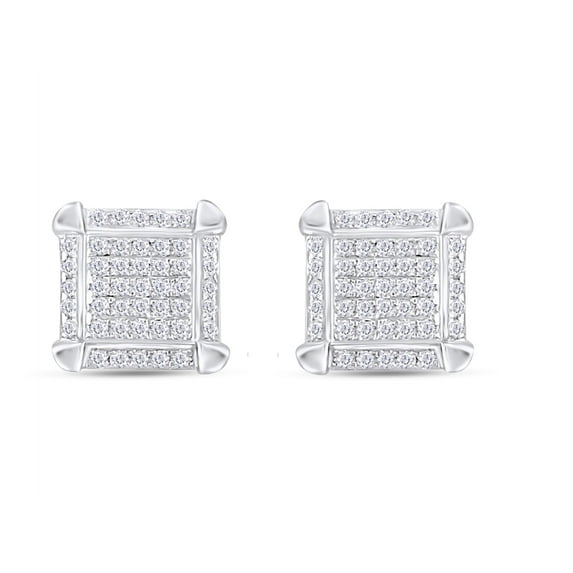 AFFY 1/6 Cttw Round Cut White Natural Diamond In 10k White Gold Square Cluster Stude Earrings (0.17 Carat)