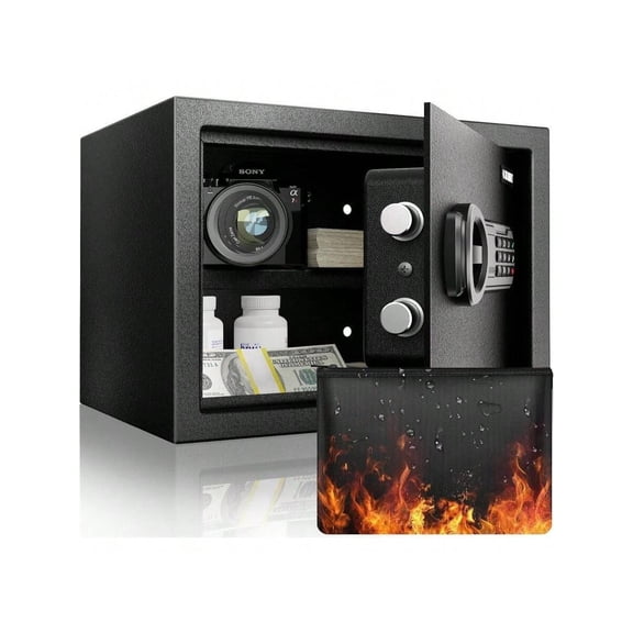 1.6 Cu. Ft. Digital Fireproof Safe For Documents, Personal Safe Box For Laptop, Steel Safes With Removable Shelf For Guns Valuables For Home, Office, Hotel, 11.81Dx 14.96Wx 11.81H