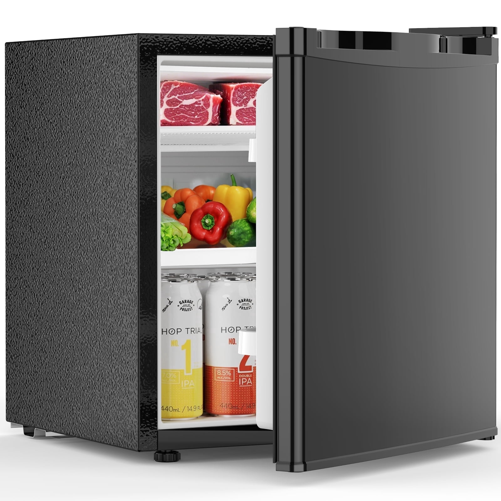 CRZOE 1.6 Cu.ft Mini Fridge with Freezer, Compact Single Reversible Door Refrigerator, Adjustable Thermostat, Ultra Quiet, Energy Efficient for Office, Dorm, Bedroom, Apartment -Black