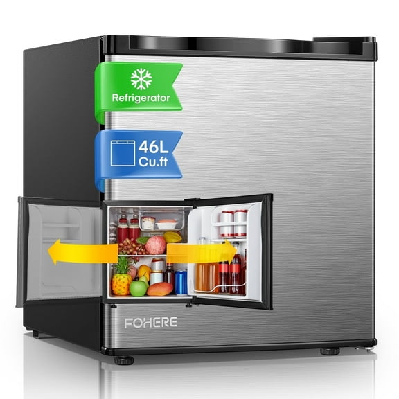 1.6 Cu.ft Fridge with Freezer, Small Fridge for Bedroom , Stainless Steel