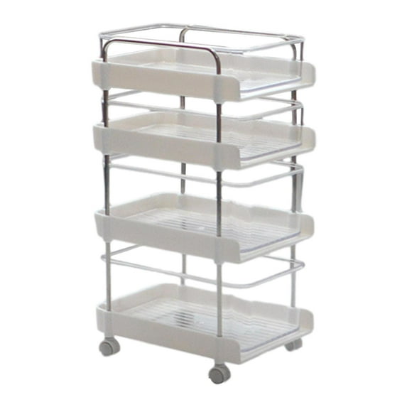 1:6 Dollhouse Miniature 4 Tier Rolling Cart, Collections Craft Dioramas Simulation Storage Rack with Wheels for DIY Scenery Layout Building White