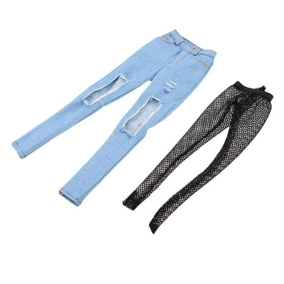 1:6 Female Ripped Jeans Women Pants for 12inch Soldier Figures Doll DIY #1 Light Blue