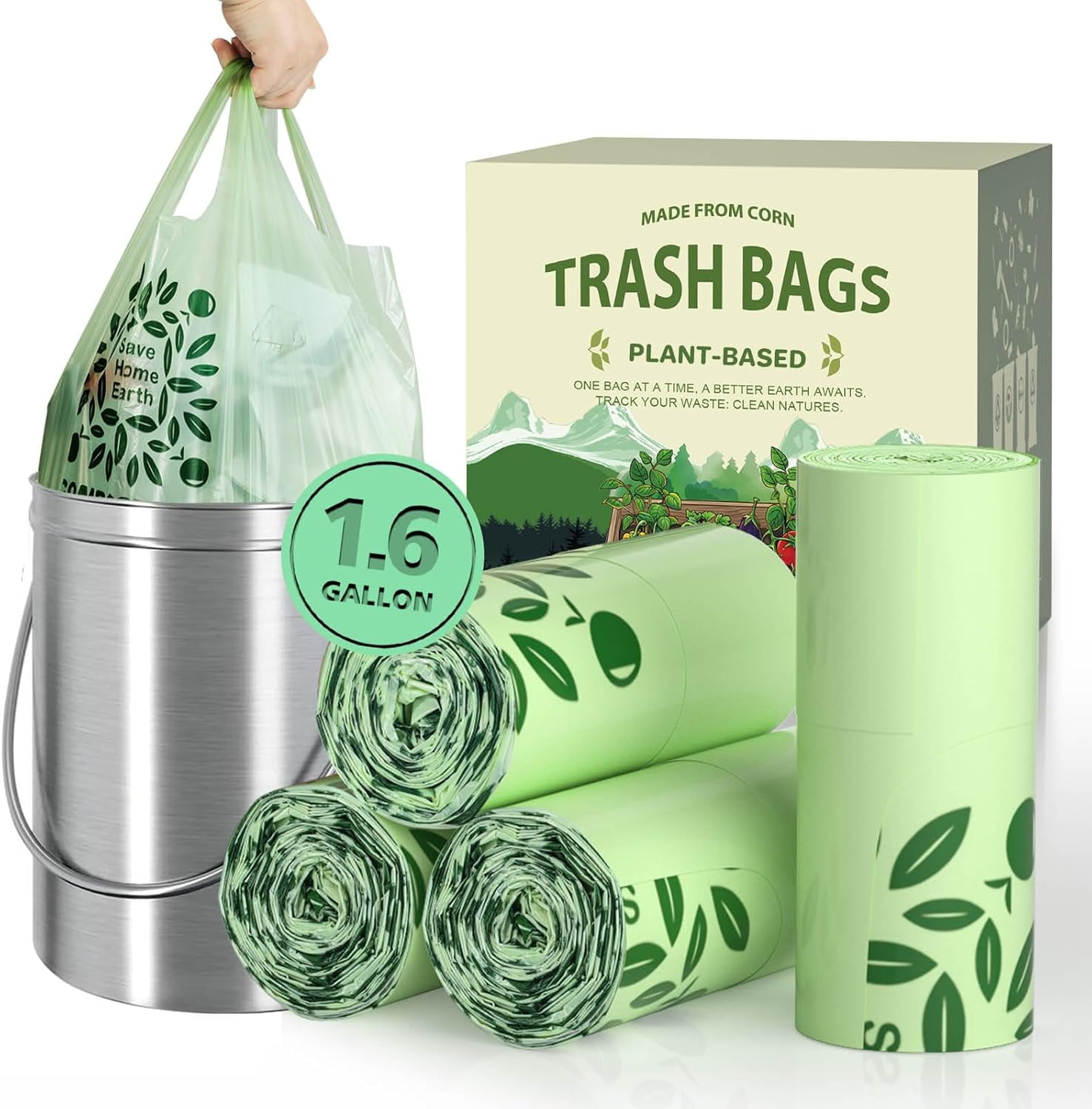 1.6 Gal Small Compost Bags for Countertop Bin with Handle Tie ...