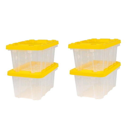 1.6 Gallon (6.5 qt) Stackable Storage Box, Clear With Yellow Snap Lid, 4-Pack