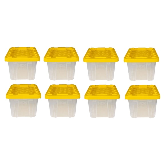 1.6 Gallon (6.5 qt) Stackable Storage Box, Clear With Yellow Snap Lid, 8-Pack