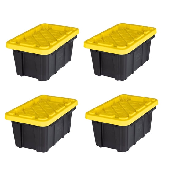 1.6 Gallon (6.5 qt) Stackable Storage Box With Yellow Snap Lid, 4-Pack