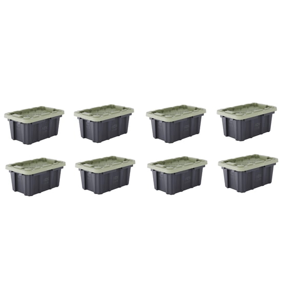 1.6 Gallon (6.5 qt) Stackable Storage Tote, Black With Army Green Snap Lid, 8-Pack