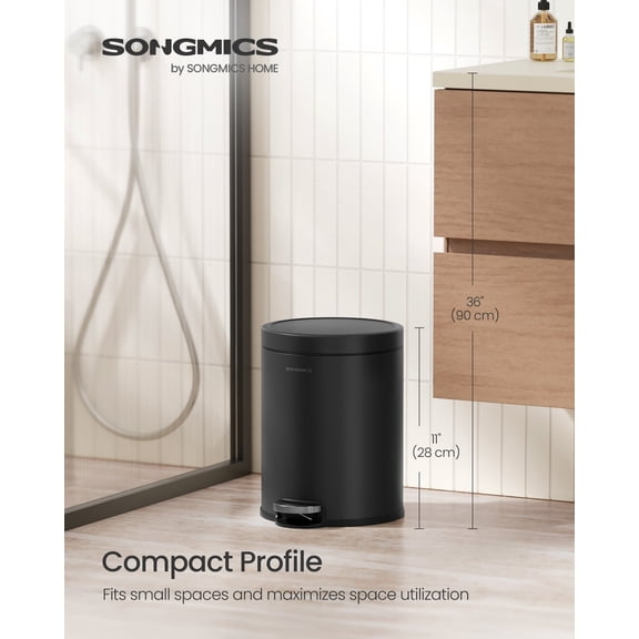 1.6 Gallon Bathroom Trash Can, Small Stainless Steel Garbage Bin with Soft-Close Lid & Pedal, Inner Bucket for Toilet Bedroom, Ink Black