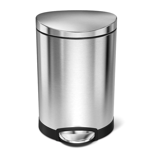 1.6 Gallon Brushed Stainless Steel Semi-Round Step Trash Can with Lid for Bathroom Office
