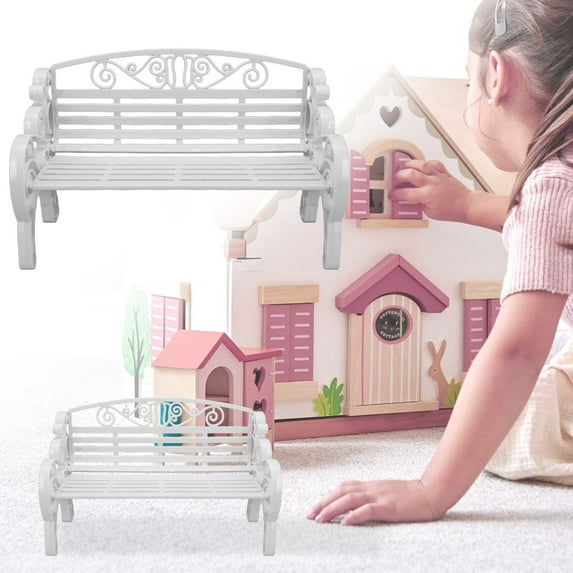 1:6 Miniature Garden Bench Dollhouse Furniture, Scrollwork Design Realistic Decorative Mini Bench, Dollhouse Park Bench Photo Prop Craft Miniature Furniture, Dollhouse Garden Home DIY Decor