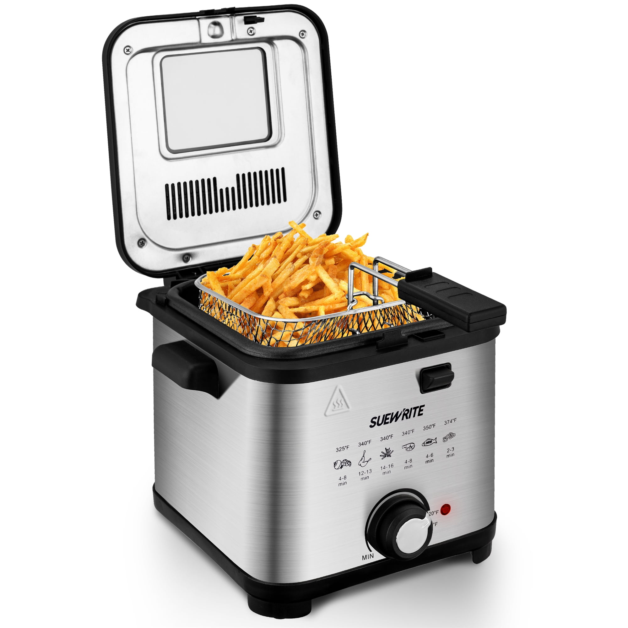 ARLIME Deep Fryer with Basket, 3.2 Qt/3L Electric Fryer with Adjustable Temperature & Timer, Removable Oil-Container & Lid w/View Window, Stainless