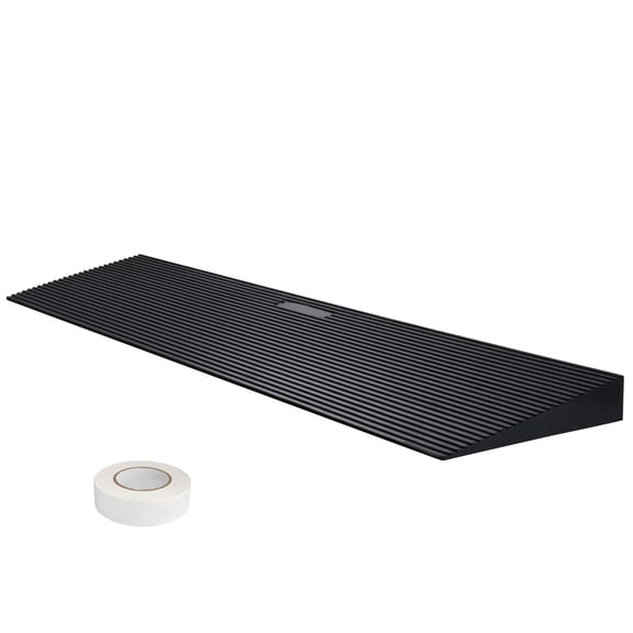 1.6 in Rise Cuttable Threshold Ramp, 35.4 in Wide Natural Rubber Wheelchair Ramp with Non-Slip Surface and Double-Sided Tape for Doorways, Driveways, Bathrooms, Smooth Tile and Robot Vacuums