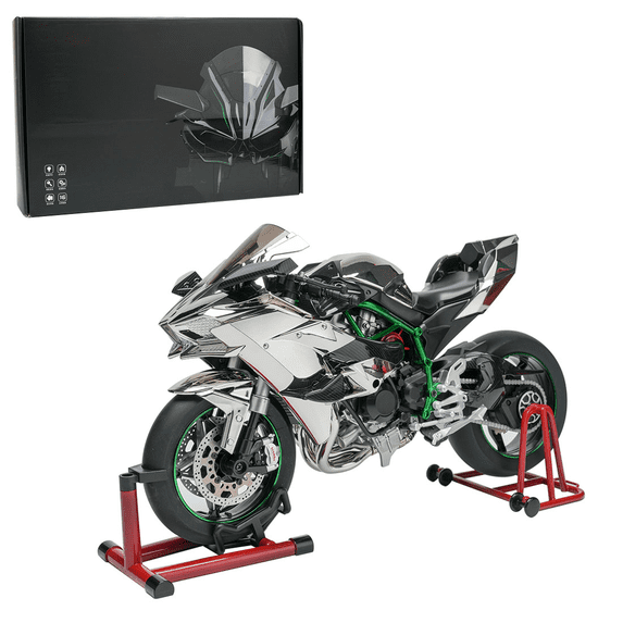 1:6 Scale Alloy Motorcycle Model with Ignition System, Functional RC Simulation Bike with Light Sound Effects Smoke Spray, Electroplated Silver Display for Adult