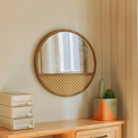 1:6 Scale Dollhouse Mirror Miniature Tabletop Makeup Mirror Round for 12 inch Doll Wall Mirror Decoration Accessories Mini Furniture Beech