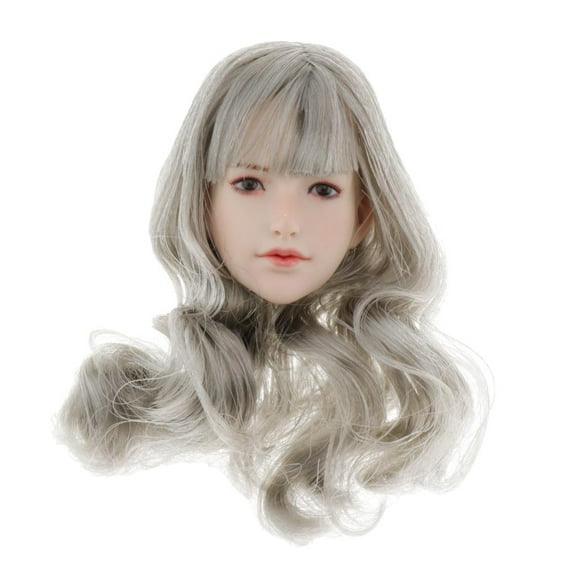1/6 Scale European and Woman Girl Head Sculpt with Gray Curly Hair for 12'' Female Toys (Gray Curly Hair) SDH017 Gray Curls Hair