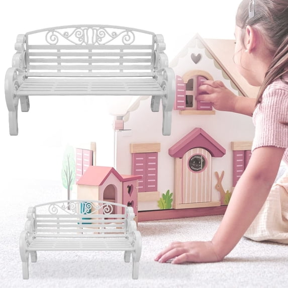 1:6 Scale Miniature Park Bench Plastic Scrollwork Dollhouse Furniture Miniature Park Accessory Scrollwork Miniature Bench Doll Furniture Accessory Diorama Model Supply Miniature Garden Decor