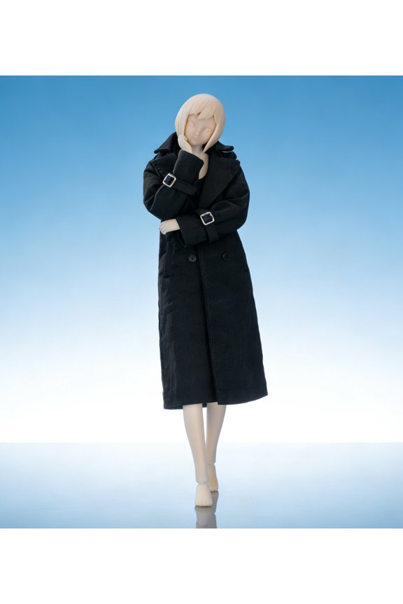 1/6 Scale doll clothing Double-Breasted Trench Coat for 12" Action Figures & BJD Dolls - Black Classic Overcoat with Belted Cuffs