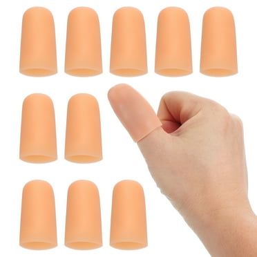 1.6" Silicone Gel Finger Cots, Support Fingertips Sleeve Protector Thumb Finger Caps, Beige 10 Pcs