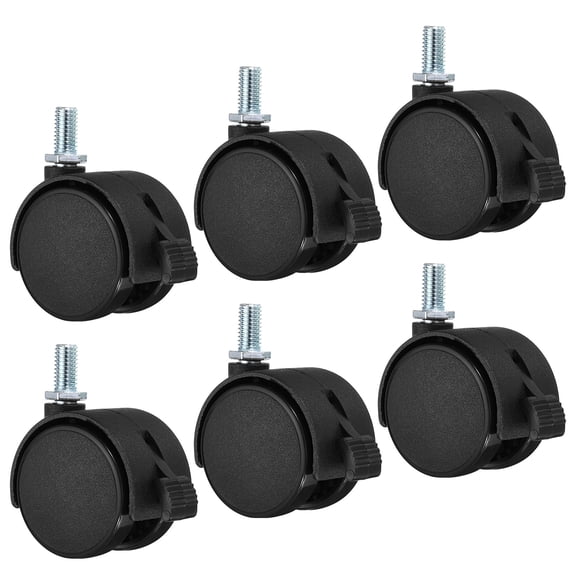 1.6" Swivel Casters Nylon 360 Degree Threaded Swivel Stem Wheels with Brake, 6 Pack