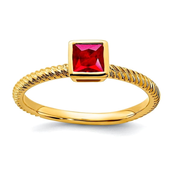 1.6 To 1.8mm 14k Solid Yellow Gold Square Bezel Ruby Ring Size 7 Ring for Women - 2.2 Grams .26 cwt