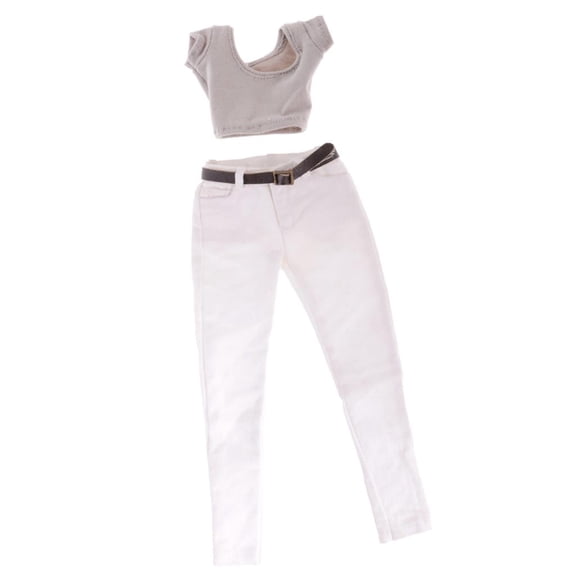 1/6 Womens Low-cut White Jeans Fit 12" Female Action Figure Clothing Gray+White