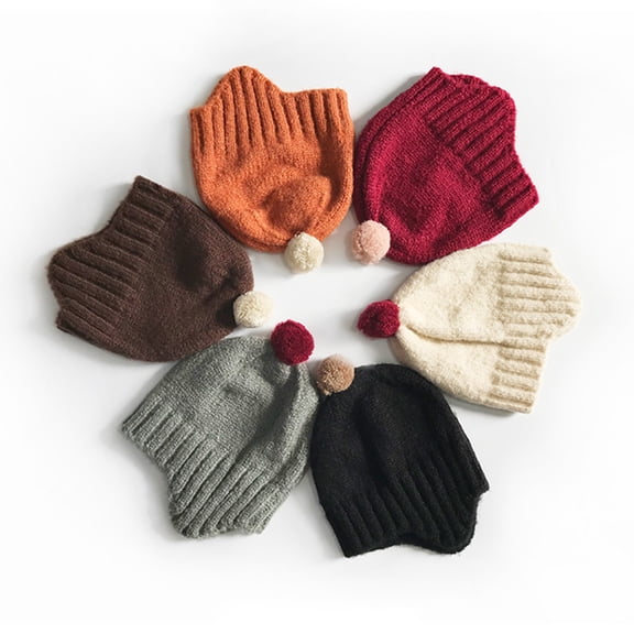 1-6 Years Toddler Winter Hat Baby Boys Girls Pom Pom Beanie Hat Double Layer Kids Knit Winter Pom Hats