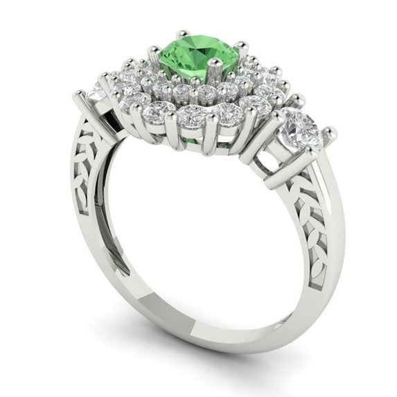 1.6 ct Brilliant Round Cut Green Zircon 14k White Gold Halo Solitaire with Accents Bridal Wedding Engagement Promise Anniversary Ring for Women size 4.5