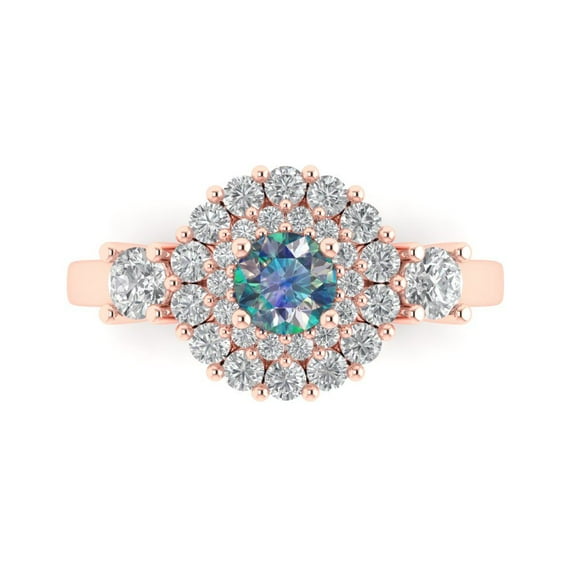 Halo Engagement Ring for Women - 1.4ct Blue Moissanite in 14K Rose Gold Promise Ring
