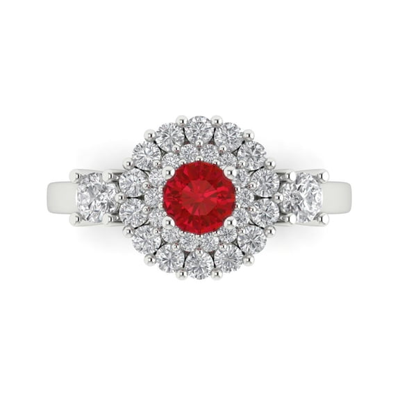 Halo Engagement Ring for Women - 1.4ct Simulated Ruby in 14K White Gold Promise Ring